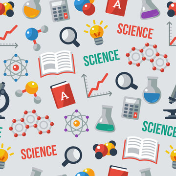 Science seamless pattern. Vector illustration. Back to school background.