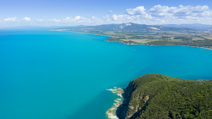 Fototapeta na wymiar aerial view of the etruscan coast in tuscany in the province of grosseto populonia
