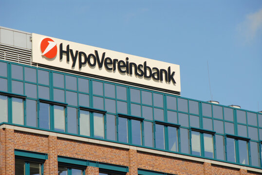 Hamburg / Germany - September 12, 2009: Logo of HypoVereinsbank in Hamburg, Germany - HVB is a subsidiary of UniCredit and the fifth-largest of the German financial institutions