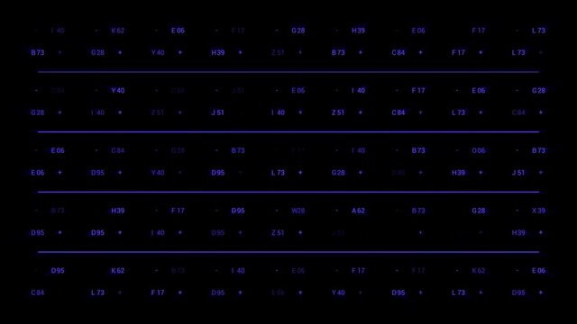 PNG Alpha.HUD shining digits. Animation loop. Bright blue glare and flare.Abstract HUD financial quotes chart and numbers on PC 90s. Technological glitch flickering.