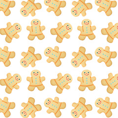 Seamless pattern gingerbread man on a white background