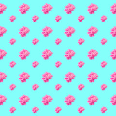 Pink peonies seamless pattern on a blue background.
