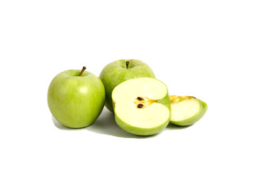 Green apples and half of apple Isolated on a white background. for design