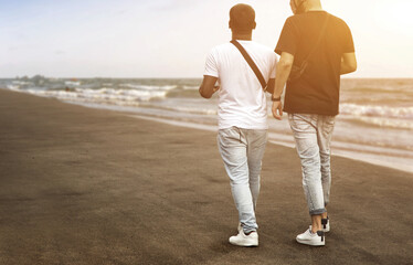 friendship of LGBT mix race walking together on the street