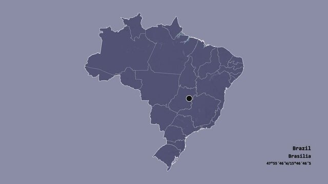 Par&aacute;, state of Brazil, with its capital, localized, outlined and zoomed with informative overlays on a administrative map in the Stereographic projection. Animation 3D
