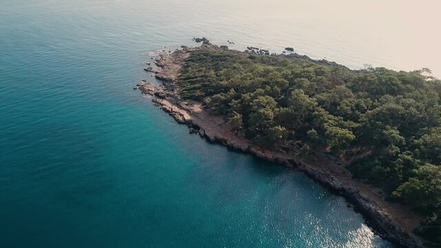 Phaselis paradise bay. Aerial drone top view. 4K Faselis paradise bay drone view