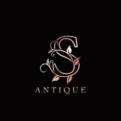 Gold Rose S Luxury Letter Logo Template Design. Monogram antique ornate nature floral leaf with initial letter logo gold rose color