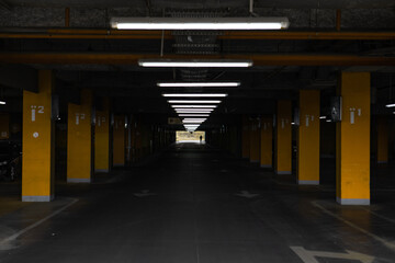 view of road in underground parking under mall