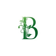 Green Ornate Floral Letter B logo Icon, Luxury alphabet font initial vector design