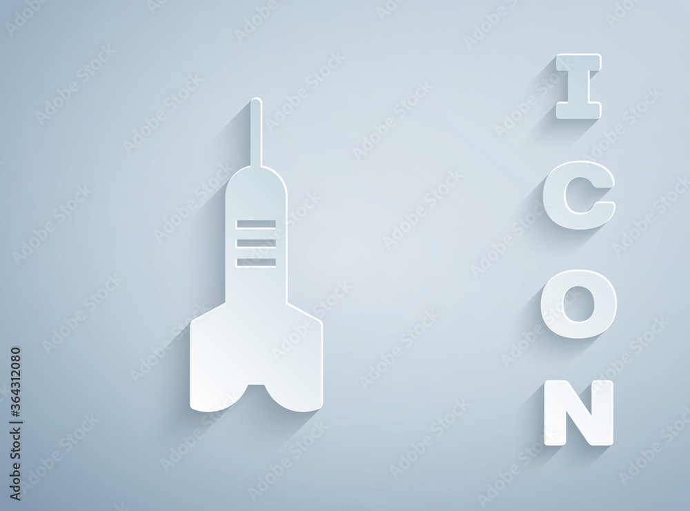 Poster paper cut dart arrow icon isolated on grey background. paper art style. vector.