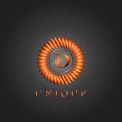 Fototapeta premium Brown Circle Feather Luxury Floral Initial D Letter Logo Design. Elegance Monogram unique indian emblem ornate nature floral leaf with initial letter logo.