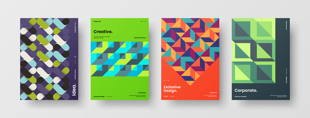 Obraz premium Company identity brochure template collection. Business presentation vector A4 vertical orientation front page mock up set. Corporate report cover abstract geometric illustration design layout bundle.