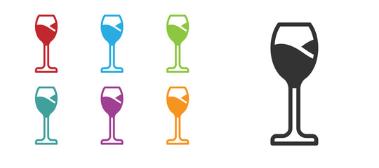 Black Wine glass icon isolated on white background. Wineglass icon. Goblet symbol. Glassware sign. Happy Easter. Set icons colorful. Vector.