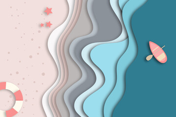 abstract beach atmosphere and canoe paper cut slime background