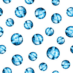 Watercolor navy blue spot blot blob bubble seamless pattern