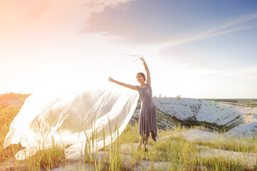 Portrait of beautiful woman in polyethylene wrap. Ecology concept. 