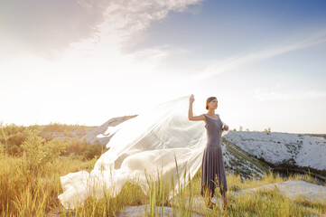 Portrait of beautiful woman in polyethylene wrap. Ecology concept. 