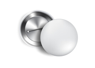 3D Button Pin Realistic souvenir Mock up on white background. Object Template Concept Design.