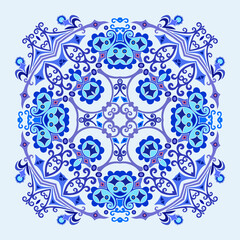 Vector blue decorative floral ethnic illustration
