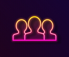 Glowing neon line Users group icon isolated on black background. Group of people icon. Business avatar symbol - users profile icon. Vector.