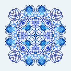 Vector blue decorative floral ethnic illustration