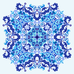 Vector blue decorative floral ethnic illustration