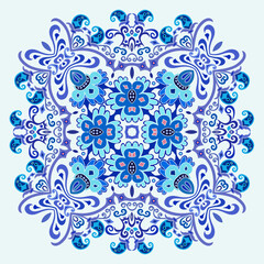 Vector blue decorative floral ethnic illustration