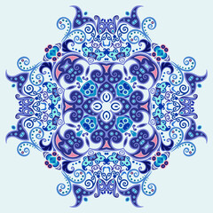 Vector blue decorative floral ethnic illustration