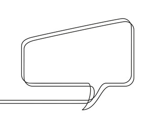 Continuous line drawing of rectangular speech bubble, Black and white vector minimalistic linear illustration made of one line