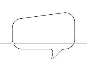Continuous line drawing of rectangular speech bubble, Black and white vector minimalistic linear illustration made of one line