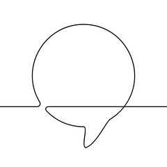 Continuous line drawing of round speech bubble, Black and white vector minimalistic linear illustration made of one line