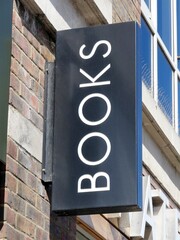 Books sign outside High Street bookshop in the UK
