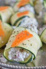 Grilled zucchini rolls stuffed with cheese