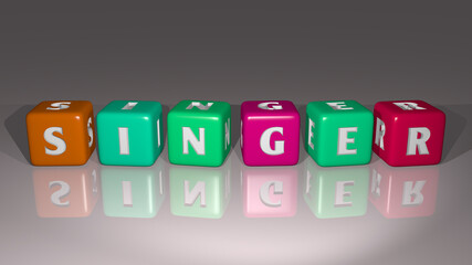 SINGER arranged by cubic letters on a mirror floor, ideal for concept meaning and presentations. concert and music