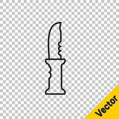 Black line Military knife icon isolated on transparent background. Vector.