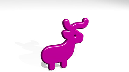 DEER BODY made by 3D illustration of a shiny metallic sculpture with the shadow on light background. animal and christmas