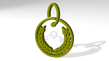 athletic winner medal from a perspective with the shadow. A thick sculpture made of metallic materials of 3D rendering. athlete and active