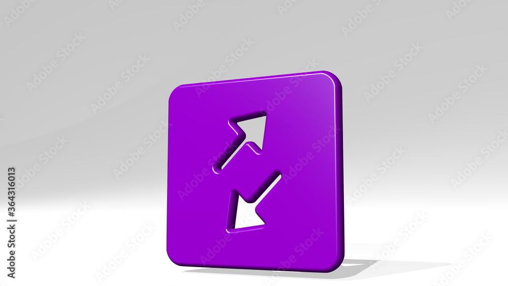 Poster data transfer square diagonal stand with shadow. 3d illustration of metallic sculpture over a white 