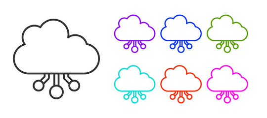 Black line Cryptocurrency cloud mining icon isolated on white background. Blockchain technology, bitcoin, digital money market, cryptocoin wallet. Set icons colorful. Vector.