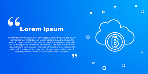 Naklejka premium White line Cryptocurrency cloud mining icon isolated on blue background. Blockchain technology, bitcoin, digital money market, cryptocoin wallet. Vector.