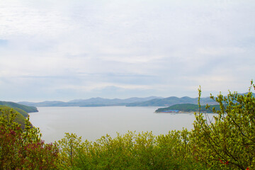 landscape with lake and mountains