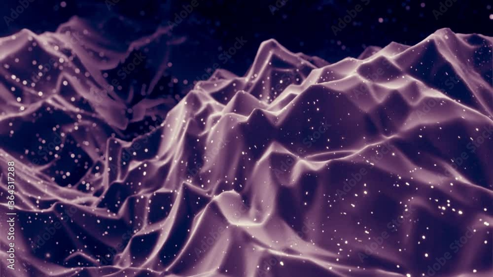 Aufkleber abstract waves of soft black matte material with light inner glow and glitters on morphing surface. 