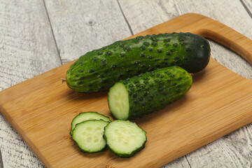 Ripe fresh green two cucumbers