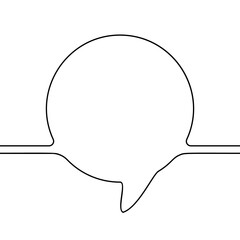 Continuous line drawing of round speech bubble, Black and white vector minimalistic linear illustration made of one line