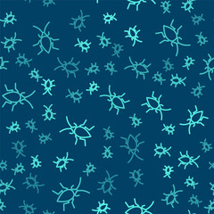 Green line Cockroach icon isolated seamless pattern on blue background. Vector.