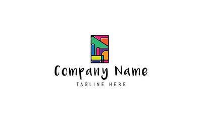 Vector logo on which an abstract image of a playground with colorful elements.