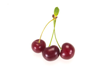 Sweet ripe cherry with leaves