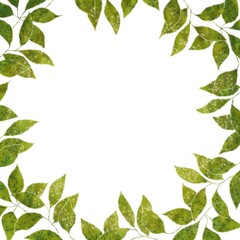 Watercolor frame made of green leaves and for decoration of the celebration on a white background
