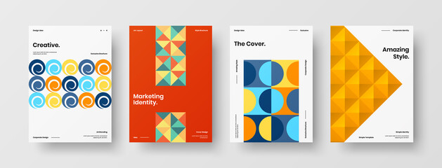 Obraz premium Company identity brochure template collection. Business presentation vector A4 vertical orientation front page mock up set. Corporate report cover abstract geometric illustration design layout bundle.