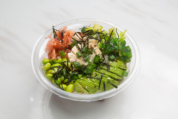 Poke Hawaiian dish, raw fish salad served as an appetizer or main course.